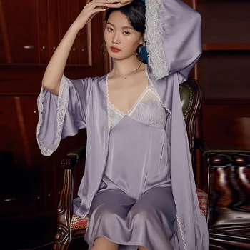 Maison Gabrielle čipke lavanda ljubičasta svila saten pidžama set 2-dijelni slip haljina haljina Sexsy elegantan Loungewear žene klasični