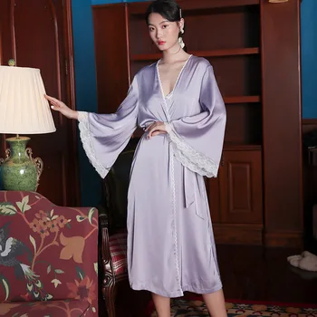 Maison Gabrielle čipke lavanda ljubičasta svila saten pidžama set 2-dijelni slip haljina haljina Sexsy elegantan Loungewear žene klasični