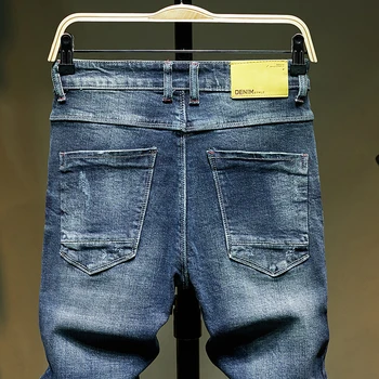 Traperice za muškarce Slim Fit proljeće i jesen protežu plave traper hlače svakodnevne muške duge hlače visokog kvaliteta marke Jean Homme