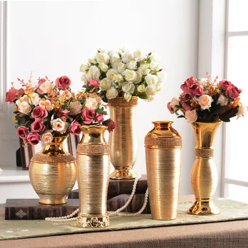 Europski stil galvanska Zlatna Vaza keramičke mala vaza dekoracija za vjenčanje cvijeća Stol ukras cijele trbuh Vaza