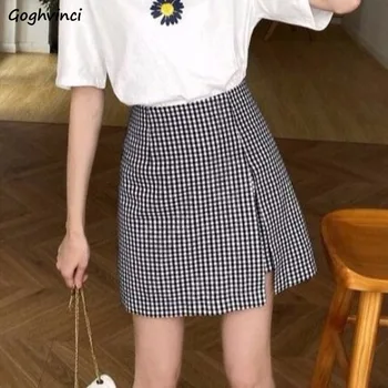 Kariranih suknje žene munja nepravilnog slajd rez A-line Slim Sweet Girls Harajuku korejski stil mini suknja munja visokim Strukom moda