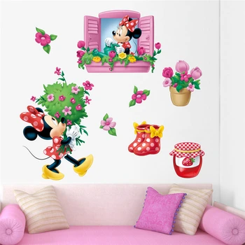 Disney Minnie cvijeće prozor 40*60 cm zidne naljepnice za dječje sobe home dekor crtani naljepnice za zid, PVC zidno slikarstvo diy plakati