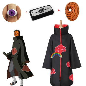 Naruto Tobi Obito Cosplay Costume Akatsuki Long Sleeve Cloak Halloween Carnival Funny Adult Cosplay Costume 4PICS