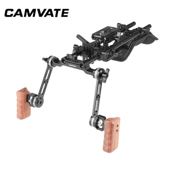CAMVATE Pro ramena nosač Rog sa Manfrotto QR osnovna ploča & podesiva utičnica drvena ručka i objektiv podrška za slr fotoaparat 2020