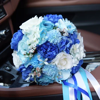 Najbolji buket umjetno cvijeće kraljevski plava s bijelom ružom svadbeni buket brza dostava