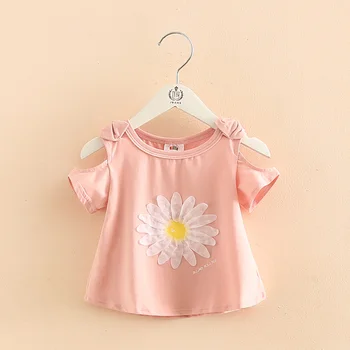 2021 Vruće Ljeto Novi Dizajn Pamuk Princeza Kratki Rukav O Izrez Bez Naramenica S Otvorenim Ramenima Cvjetni Djeca Slatka Baby Girl T-Shirt