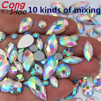 Cong Shao 200шт 10 Veličina oblik jasno AB rhinestones završiti ravna leđa kristali i kamenje smole perle za DIY vjenčanicu YB738
