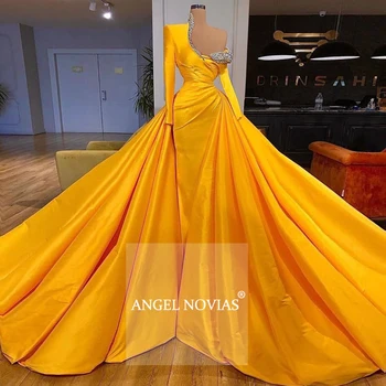 Angel Novias s dugim rukavima Zlatno атласное arabic večernja haljina 2020 godine s odvojivim suknju Party Dress Vestidos De Noche