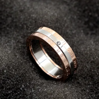 Visoka kvaliteta klasični dizajn rotacija kalendar i datum prsten Титановая čelik ružičaste boje i srednje brand prsten par nakit