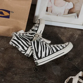 Nova холщовая cipele s ispis zebra za žene-studenti s visokim krovom i ravnog dna udoban prozračna, sportsku obuću sa леопардовым po cijeloj površini ZP-152