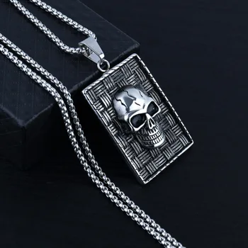 HNSP Punk Tag 3D lubanju privjesak ogrlica za muškarce Men ' s krugu od nehrđajućeg čelika