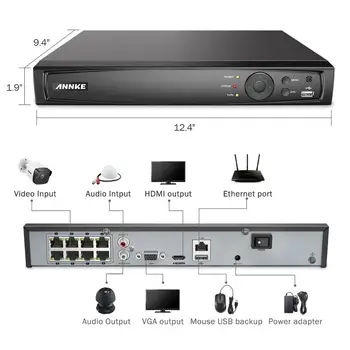 ANNKE 8CH 4K POE NVR Snimač Za video nadzor Kit VGA Security System NVR For 1080P/3MP/5MP/8MP/4K POE IP Camera Onvif NVR H. 265+