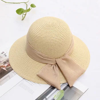 USPOP 2020 slamnati šešir dame ljeto sunce šešir široka polja plaža šešir veliki luk соломенный štitnik od sunca