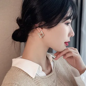Korejski Novi dizajn modni nakit jednostavan krug šuplje trg AAA Cirkon naušnice, elegantan temperament ženska stranka Stranka naušnice