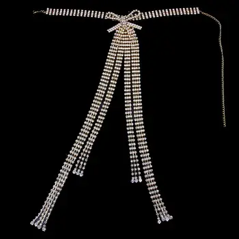 Multirow gorski kristal dugo četkica luk ogrlica ogrlica ključne kosti lanac za žene izjava Crystal ovratnik ogrlica svadbeni nakit