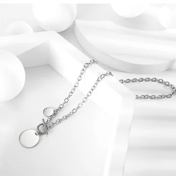 Ženska ogrlica veliki jednostavan dual privjesak ogrlica krug O krugu od nehrđajućeg čelika ogrlica nakit na vratu pokloni za žene