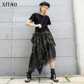XITAO nabrane леопардовые čipke midi Suknja žene nepravilnog ispis 2019 Pol Wild Simbol ljeto punk stil Koreja moda novi XJ1689