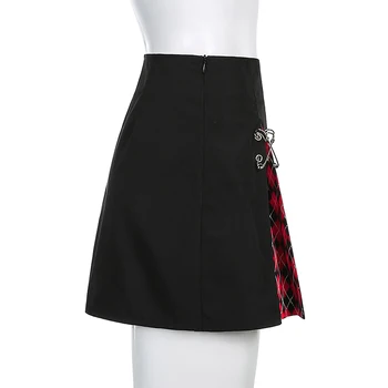 Pokrivač ispis, A-line gotički suknje žene Mall Goth Y2k crna visokim Strukom Egirl Seksi mini-suknja Pin patchwork grunge emo club odijevanje