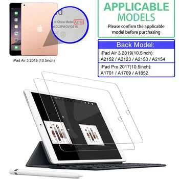 2 komada kaljeno staklo zaštitna folija za iPad Pro 10.5 Screen Protector Glass, Apple 2019 iPad Air 3 Screen Film Aipad Protection
