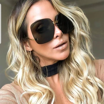Sunčane naočale žena prevelike rimless smeđe ženske naočale marke gradijent ispunjava leće trendy sunčane naočale žene Modni oculos 2019