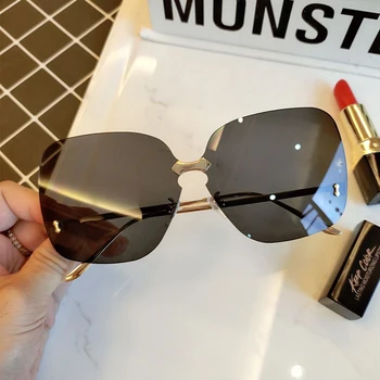 Sunčane naočale žena prevelike rimless smeđe ženske naočale marke gradijent ispunjava leće trendy sunčane naočale žene Modni oculos 2019