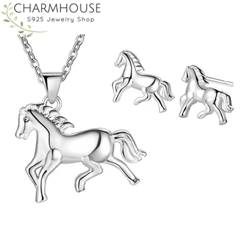Charmhouse srebro 925 nakit kompleti za žene konj naušnice i ogrlica Brincos Collier 2 kom. svadbeni nakit set pribora