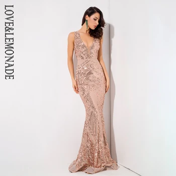 Ljubav & limunada duboki V-izrez rose gold geometrijski šljokice mreže obloge haljinu bez rukava LM81336