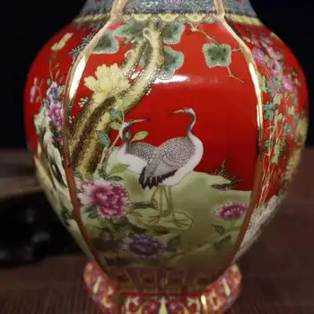 Izvrsni kineski Архаизированная color emajl ukrasne povoljne cvijeće i ptice Шестисторонняя porculan vaza