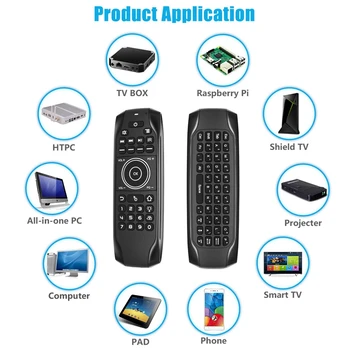 Bluetooth 5.0 mini-tipkovnica G7BTS žiroskop s pozadinskim osvjetljenjem IC-učenja zraka miš, daljinski upravljač za Smart TV Box laptop tablet