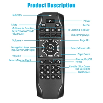 Bluetooth 5.0 mini-tipkovnica G7BTS žiroskop s pozadinskim osvjetljenjem IC-učenja zraka miš, daljinski upravljač za Smart TV Box laptop tablet