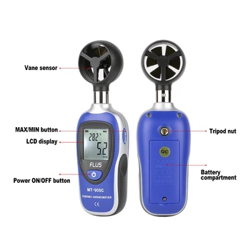 FLUS prijenosni anemometar termometar osjetnik brzine vjetra metar Anemometro Windmeter LCD zaslon digitalni prijenosni tester