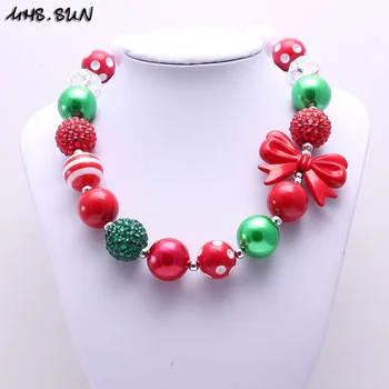 MHS. SUN New Christmas Chunky Beads ogrlica s lukom za dijete/djecu/djevojčice Bubblegum ogrlica festival nakit pokloni 2 kom.