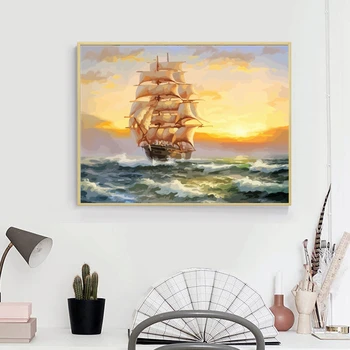 AZQSD slikarstvo by Numbers DIY brod na platnu kućni ukras бескаркасная ulje na platnu By Numbers krajolik jedinstven poklon