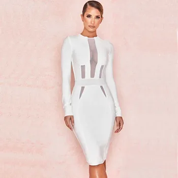 Veleprodaja nove žene bijela dugi rukav nalik na uskoj Seksi perspektiva celebrity cocktail бандажное haljina(L2827)