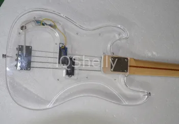 Visoka kvaliteta Qshelly prilagođene prozirno bijela akrilna tijelo linije 4 palisandr P električne bas gitare, glazbeni instrument shop