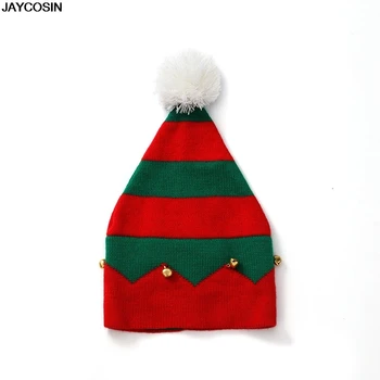 кинтед Božić Patuljak šešir crveni i zeleni prugasti s bijelim Pom Pom i uši pixie jedan-veličina-odgovara za većinu božićne kape Božić šešir 9109