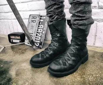 Crnci gospodo talijanski pusta čizme kratke moto čizme 2018 jesen visoka gornja povez prirodna koža Martin čizme Sapatos