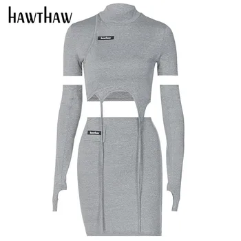 Hawthaw Women Casual Miris Crop Tops T Shirts Package Hip Mini Short Skirt Two Piece Sets Clothes Suit 2020 Fall Sportski Vježba