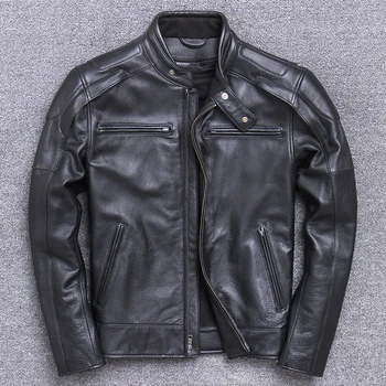 Muška debela jakna od kože kravlja koža brand dizajner prirodna koža klasični bomber jakna Vintage toplo moto biker crni kaput