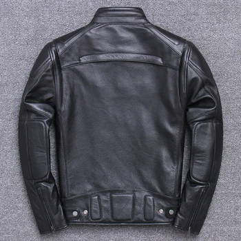 Muška debela jakna od kože kravlja koža brand dizajner prirodna koža klasični bomber jakna Vintage toplo moto biker crni kaput