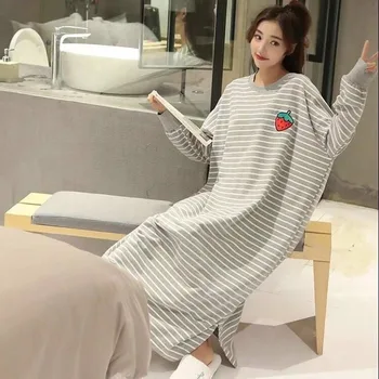 Spavaćice žene s dugim rukavima Proljeće velike veličine 4XL pidžama crtani, tiskani korejski stil Kawaii Sleepshirts ženske slobodne svakodnevne