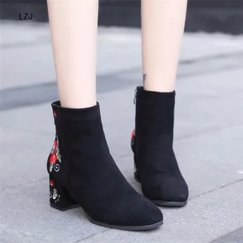 LZJ 2019 Jesen Zima Trendy čizme za žene udoban antilop cipele na debelom potpetice visoke štikle čizme Ženske čizme