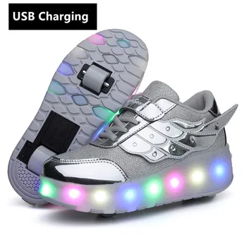 Kotači Orange USB Charging Fashion Girls Boys LED Light Valjak Skate Shoes For Children Dječje tenisice s kotačima dva kotača