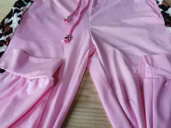 Pink Leopard tiskanih žena sportski odijelo 2 kom. skup tanak proljeće i jesen сращивание majica top + hlače Ženske trkači sweatpants setovi