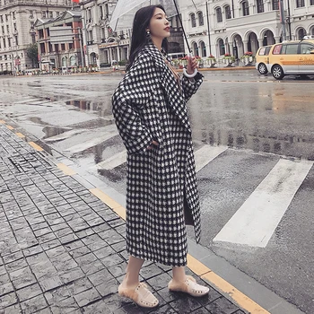 BGTEEVER moda besplatan topli Хаундстут vuneni kaputi Ženski kaput 2019 zima rever pun rukav džepovi ženski kaput cardigan