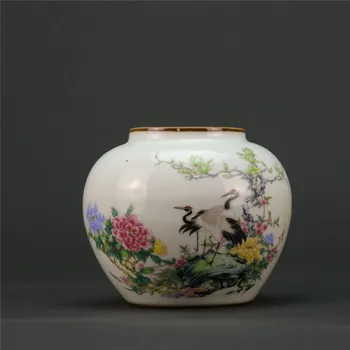 Kineski stari porculan pink slikarstvo bora i dizalica pozdrav proljeća pastelnim porculana saksije 009
