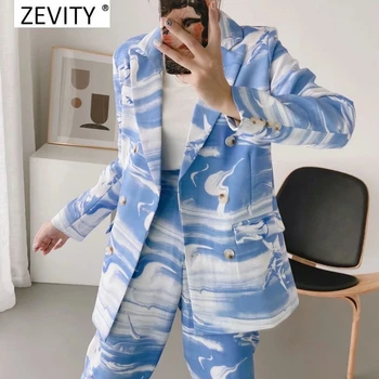 Zevity women fresh sky print business blazer coats office lady chic двубортный moderan sportska jakna odijela kaput vrhovima CT542