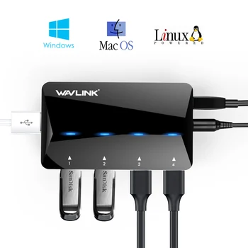 Wavlink USB Hub s adapterom za napajanje od 12V/2A 4 port za prijenos podataka USB 3.0/ 1 USB Smart Charging USB Powered Charging Hub za Windows, Mac OS