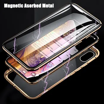 Dvosmjerni stakleni magnetski torbica za Iphone 7 8 6 6s Plus X Xr адсорбционный metalni torbica za Iphone 12 11 Pro Xs Max Xr SE Cover