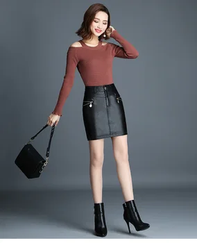 2020 novi dolazak ženski crno/crveno paket hip mini-suknje proljeće umjetna koža veliki veličina kožne suknje M/5Xl ženske Saias J2668